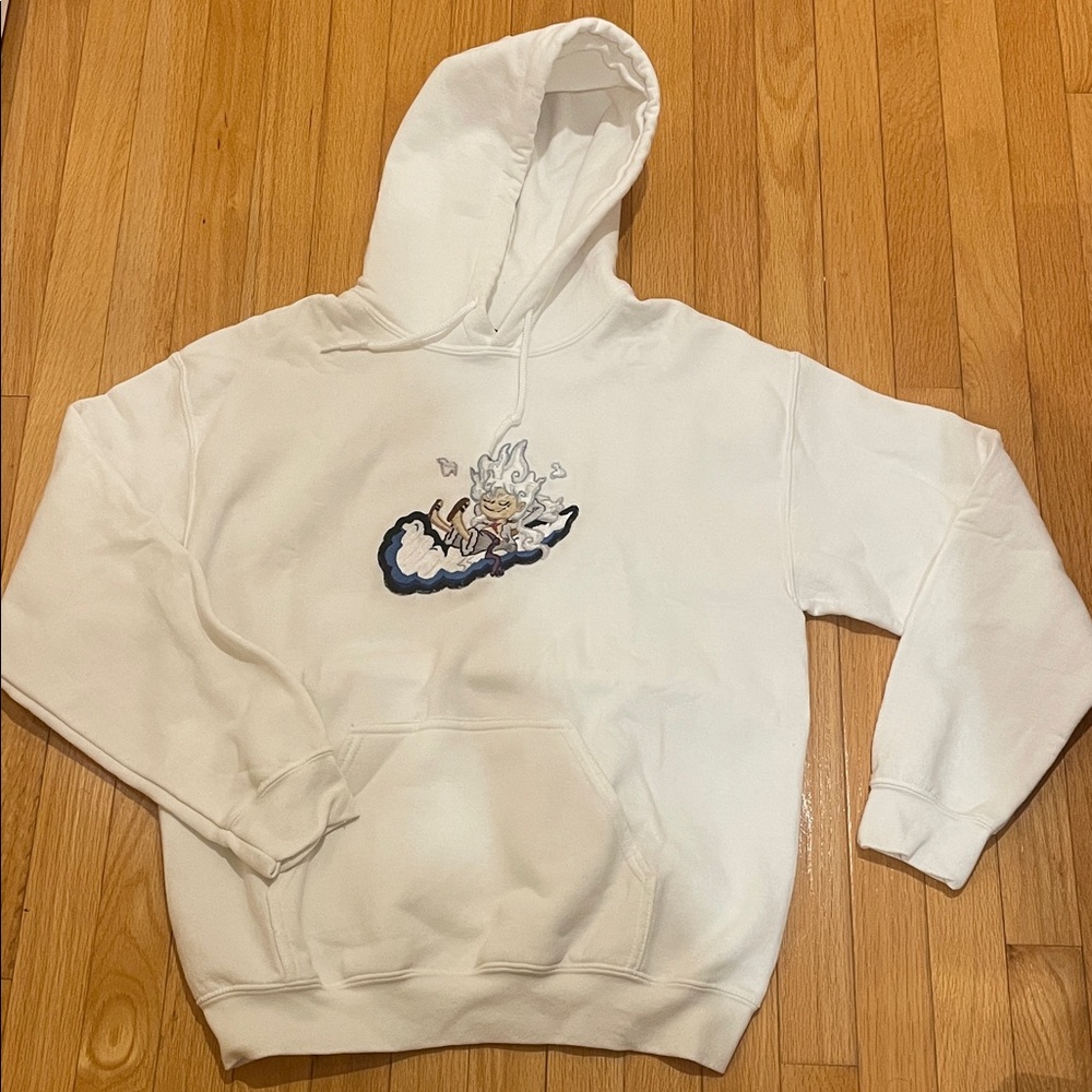 Gildan White Hoodie with Blue Graphic